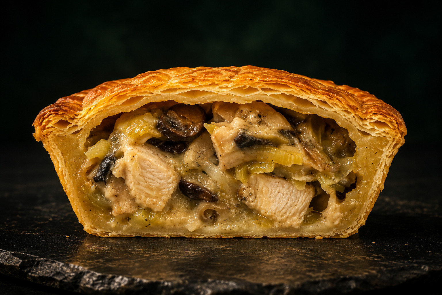 Aussie Gourmet Chicken, Buttered Leeks, Wild Mushrooms and Gorgonzola Pie