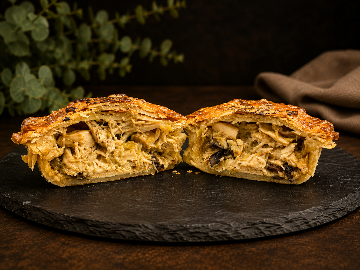 Aussie Gourmet Chicken, Buttered Leeks, Wild Mushrooms and Gorgonzola Pie